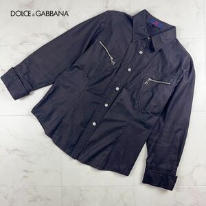 Dolce&Gabbana ドルチェ＆ガッバーナ デザインジップ 襟付き長袖ブラウスシャツ トップス レディース 黒 ブラック サイズXL*HC215