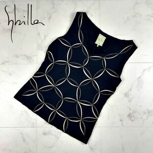 美品 Sybilla シビラ 刺繍カットソー ノースリーブ トップス レディース 黒 ブラック サイズM*HC1248