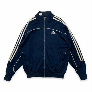 アディダス ジャージ ネイビー adidas 古着 キッズ 160cm トラックジャケット 刺? ロゴ クリーニング済み