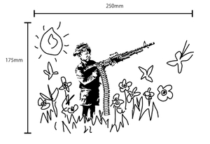 自作カッティングステッカー バンクシー / BANKSY 超精密 CRAYOLA SHOOTER / クレヨンの狙撃手 17.5×25cm ネコポス対応[S-429]