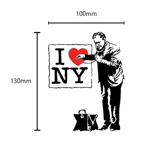 自作カッティングステッカー バンクシー / BANKSY 精密 2色貼り合わせ I LOVE NY / アイラブNY 10×13cm ネコポス対応 同梱可[S-439]
