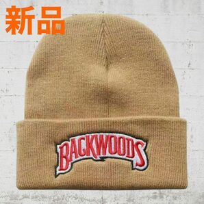 BACKWOODS(バックウッズ)ニット帽 ビーニーCAP ベージュ×レッド
