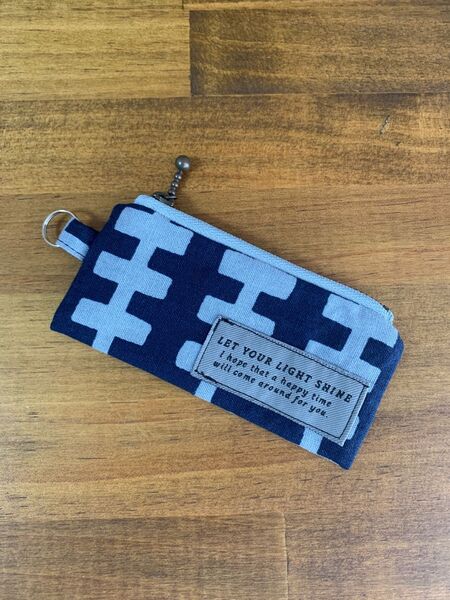 ネイビー×グレー キーケース ポーチ コインケース 小銭 ハンドメイド 北欧ふ