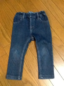  хорошая вещь [ Muji Ryohin /MUJI] Kids Denim брюки *G хлеб * длинные брюки /90cm* талия резина *USED