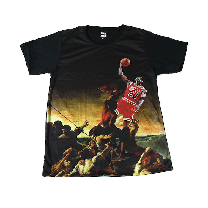 Michael Jordan Italien Malerei NBA Dunk Shoot American Street Style Design Lustiges T-Shirt Herren T-Shirt Kurzarm ★E540M, Größe M, Rundhals, Eine Illustration, Charakter