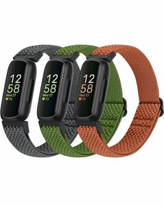 Fitbit Inspire 3/Inspire 2/Inspire/Inspire HR/Ace 2/Ace 3 バンドと互換性あり、伸縮性調節可能な交換用リストバンド3本新色