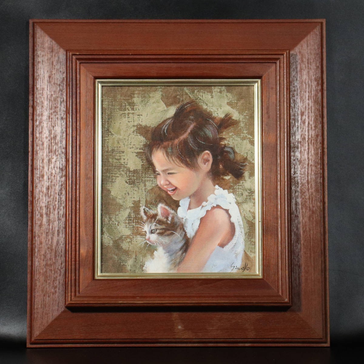 [Authentic] ■ Fujioka Shinsho ■ Maria the Girl and the Cat Oil painting/F3 One painting by the artist 230719031, Painting, Oil painting, Portraits