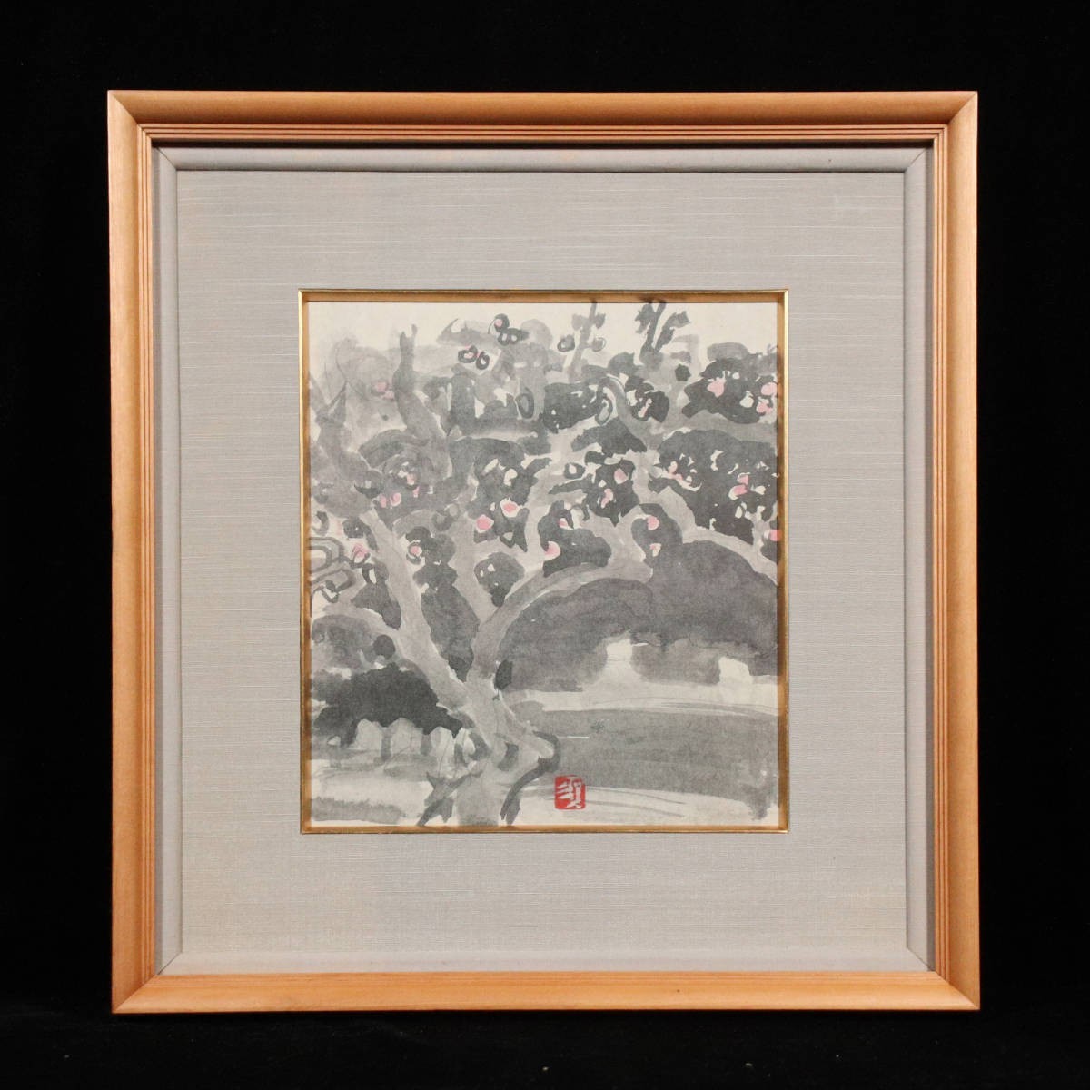 [Authentic] ■ Kunitaro Suda ■ Red Plum Japanese painting/colored paper 230221012, Painting, Japanese painting, Flowers and Birds, Wildlife