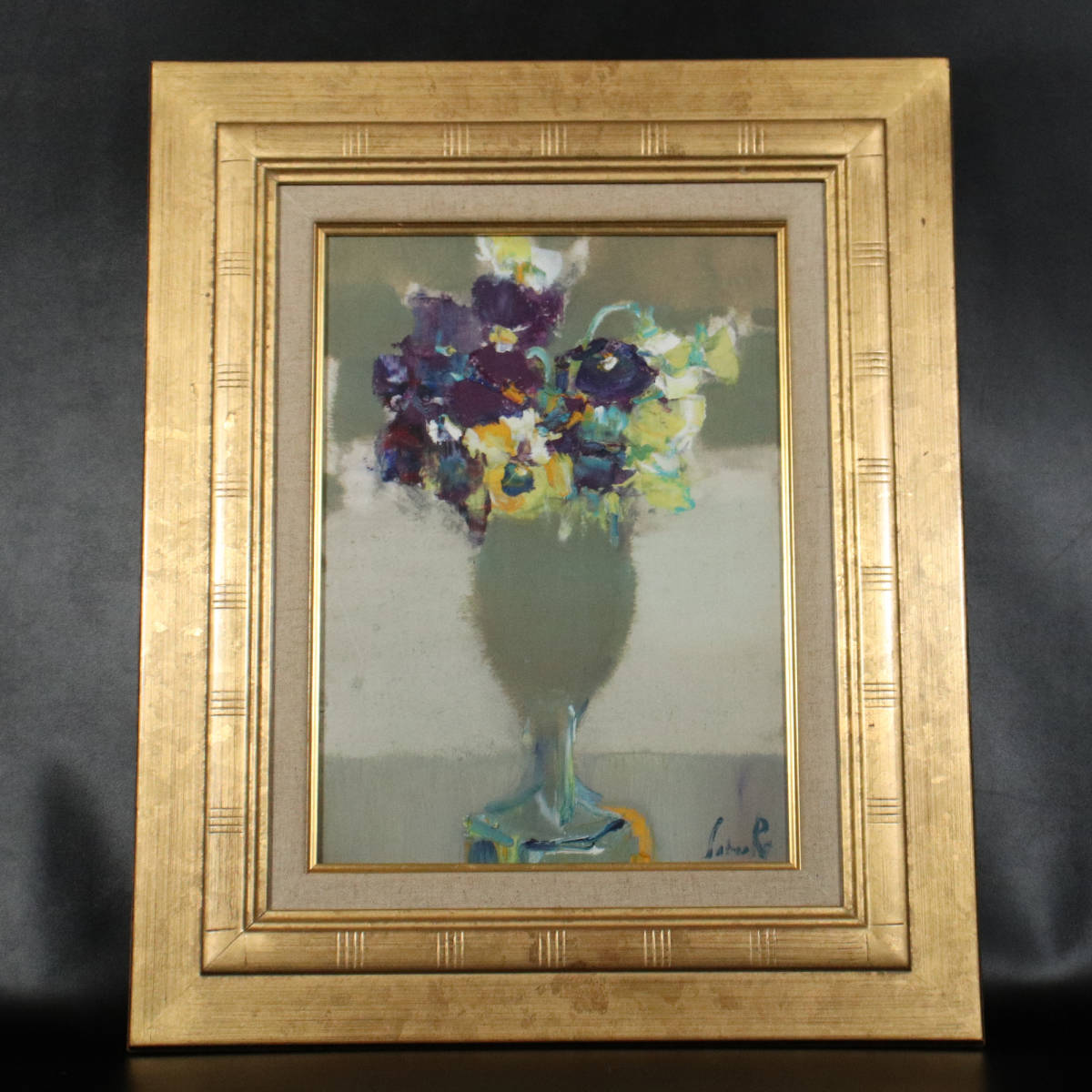 [Authentic] ■ Saburo Saito ■ Pansies Oil painting/F4 Authentic guaranteed 230831012, Painting, Oil painting, Still life