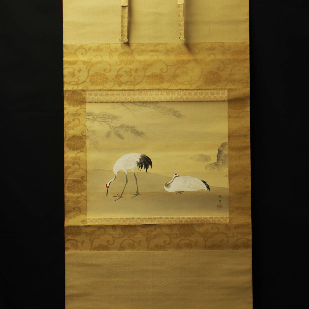 [Auténtico] Caligrafía de Kaneshima Keika/pintura en pergamino de seda, cuadro japonés pintado a mano Dos Grullas 230823011, Cuadro, pintura japonesa, Flores y pájaros, Fauna silvestre