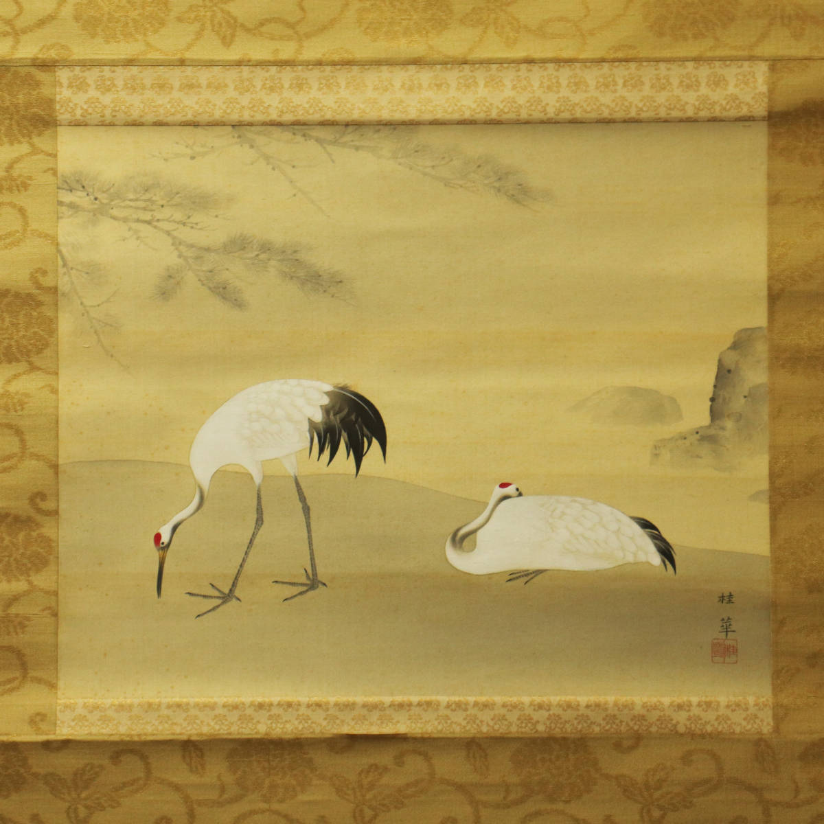JChere雅虎拍卖代购：『金島桂華』筆/絹本軸装肉筆日本画“双鶴