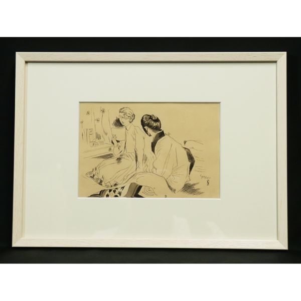 美人画の名人=岩田専太郎の珍しい陶板画=日本髪着物の粋な艶姿