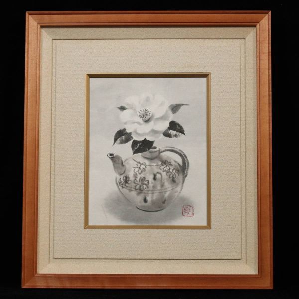 [Authentic] ■ Akizuki Akira ■ Camellia Japanese painting/2 size with sticker 230413007, Painting, Japanese painting, others