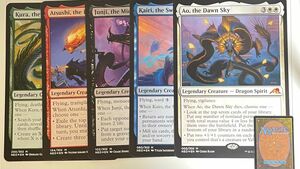 【非売品】MTG 神河：輝ける世界　大判カード 5枚セット　夜明けの空、猗旺 他　マジック ザ ギャザリング