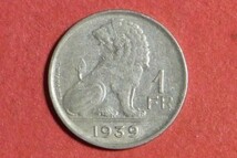 ベルギー　1フラン　1939年　21mm　B　コイン 硬貨_画像1