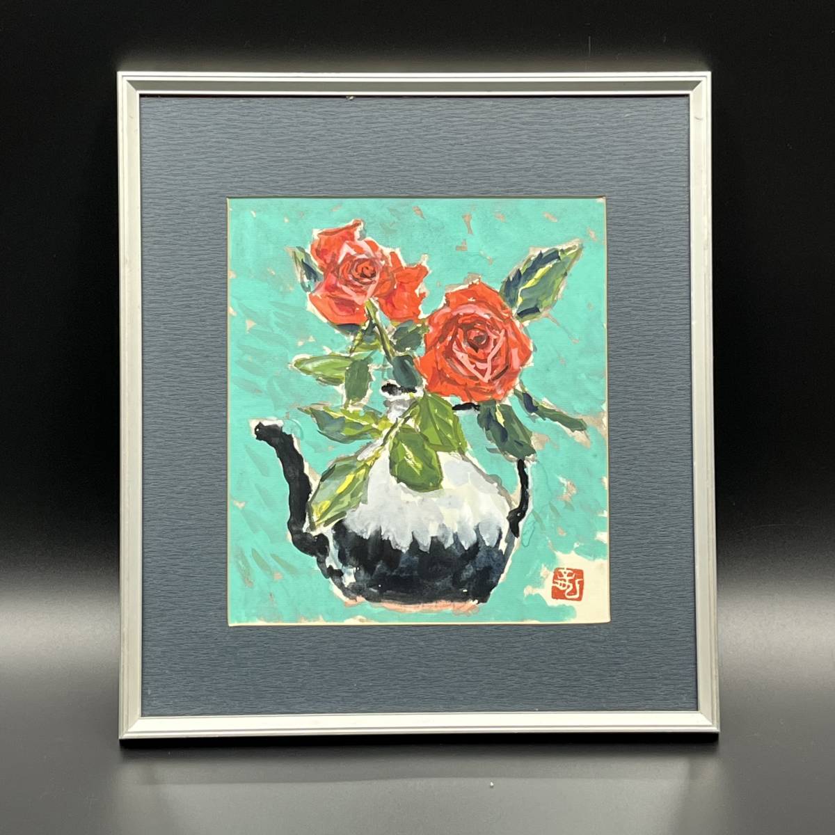 [Framed] Painting, colored paper, watercolor painting, Ryu Oda Rose ☆Stamped☆, Painting, watercolor, Still life