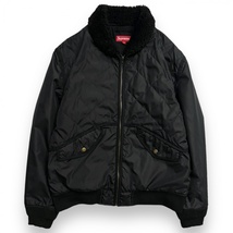 16AW SUPREME シュプリーム Quilted Nylon Tanker Jacket キルティング ナイロン タンカー ジャケット 襟ボア ワッペン ロゴ L ブラック_画像4