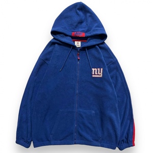 NFL New York GIANTS ニューヨーク ジャイアンツ 刺繍 ロゴ サイド ライン ジップアップ フリース パーカー フーディー ＸL相当 ブルー