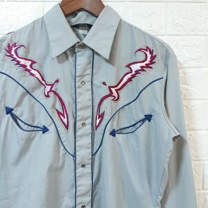 【70s】Vintage Levi's ヴィンテージ リーバイス 希少デザイン 刺繍装飾 ウェスタンシャツ Mサイズ グレー embroidery western shirt