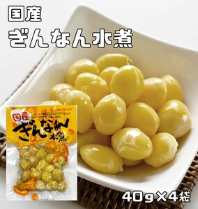 銀杏水煮 40g×4袋 国内産 （メール便）イチョウ種子 国産 中尾物産 ぎんなん水煮 水煮野菜 茶碗蒸し 和食材 レトルト 調理素材