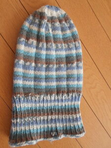 手編みの帽子　青色混ざり糸　定形外140円　新品