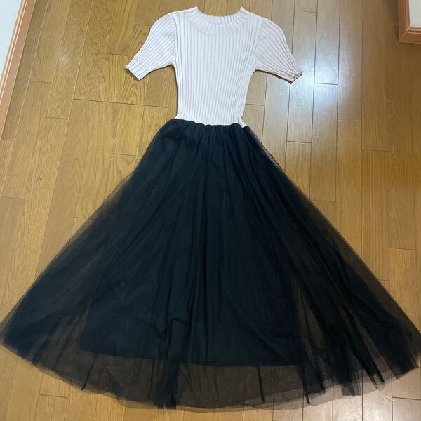 パシオーネ ロングワンピース チュールスカート フレアスカート