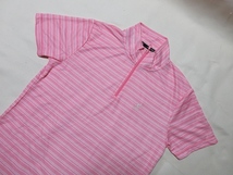 K-875★KANGOL SPORT♪ピンク色/ボーダー/ハーフジップ半袖シャツ(LL)★_画像2