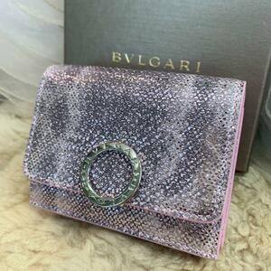 ☆未使用品☆BVLGARI ロゴクリップ 三つ折りコンパクト財布 ピンク