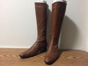 ** elegance Himiko * middle side *.. protection against cold measures * tea Brown boots long boots shoes 37 24.0cm L size antique style 
