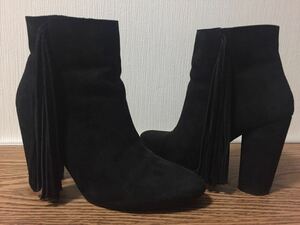 ** beautiful goods four ever 21 FOREVER21 * middle side *.. protection against cold measures * side fringe black suede boots short boots shoes 37.5 24.5cm L size 