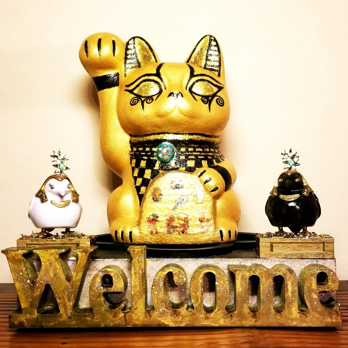 Gato de la suerte Egipto Bastet tablero de bienvenida cerámica Toto nuevo regalo oro Dios oro gato amuletos de la suerte ornamento bendiciones, trabajos hechos a mano, interior, bienes varios, ornamento, objeto