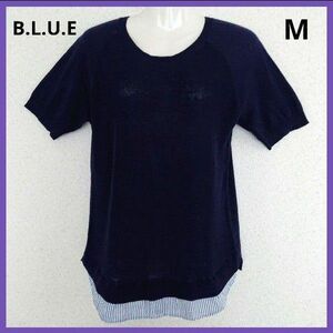 B.L.U.E 薄手 ニット 半袖 トップス 重ね着風 Tシャツ M