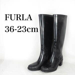 EB3362*FURLA*フルラ*レディースレインブーツ*36-23cm*エナメル黒