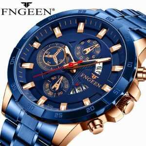 ブルー　メンズ腕時計　ラグジュアリーデイト　ステンレス　高品質　数量限定　青　再入荷　大人気　ピンクゴールド　