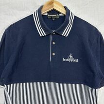 le coq sportif golf ルコックスポルティフゴルフ ストライプ 半袖 ポロシャツ メンズ Sサイズ ネイビー ホワイト b18341_画像2