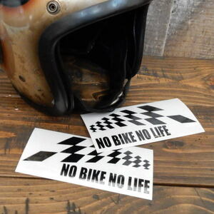 左右対称２枚セット バイク シール ステッカー カッティング 文字だけが残る チェッカーフラッグ NO BIKE NO LIFE ノーバイク ノーライフ