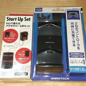 新品 PS4 コントローラ充電スタンド4Start Up set PS3で使えるアクセサリー2点セット