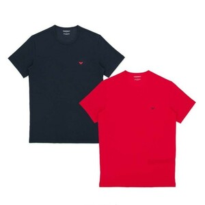 EMPORIO ARMANI エンポリオアルマーニ クルーネック 綿100% 半袖 Tシャツメンズ 2枚組 54037227 ブラックレッドセット S