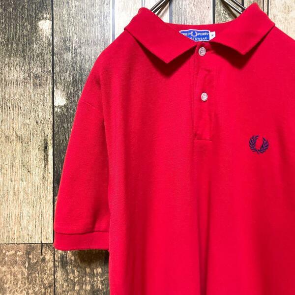 《80年代当時物》FRED PERRY 赤☆ポロシャツ L 刺繍 j37