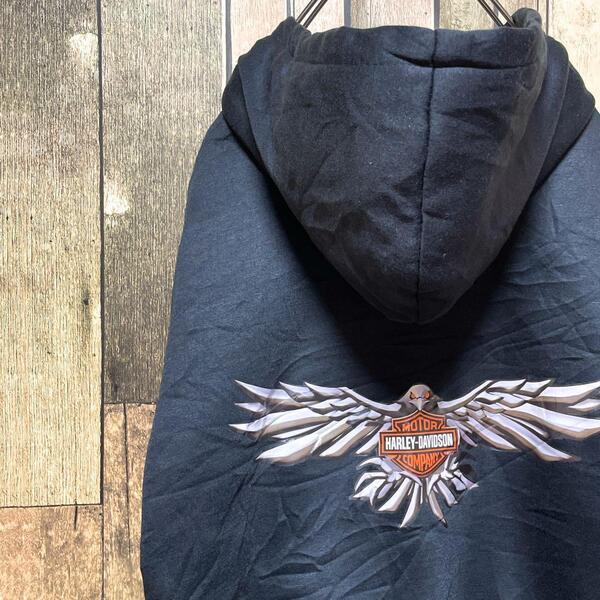 《極厚生地》Harley-Davidson 黒☆プルオーバーパーカー M
