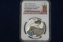 ♪　【送料無料】２０２１ 英国 不思議の国のアリス ２ポンド 銀貨 １オンス プルーフ ＮＧＣ ＰＦ７０ ＵＣ アーリーリリース　♪_画像2