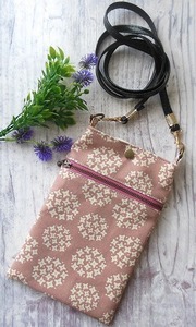 * smartphone shoulder *.... pattern sombreness pink * hand made case pochette YKK fastener 14.