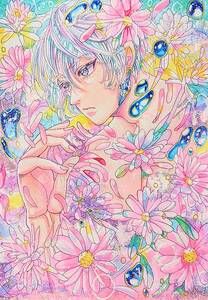 Art hand Auction Hand-drawn illustration original flower boy A4, comics, anime goods, hand drawn illustration