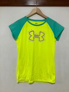 う1252 UNDER ARMOUR アンダーアーマー メッシュ半袖Tシャツ キッズ YML イエロー ドライ ロゴプリント