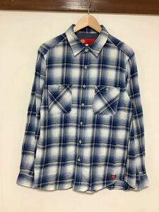 く1237 Dickies ディッキーズ チェック 長袖シャツ ワークシャツ L ブルー系