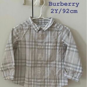 【中古品】　バーバリー　Burberry キッズ　 長袖　シャツ 2y 92cm バーバリーチェック　グレー