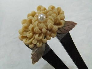  great special price * ornamental hairpin (3613) [ large .] beige round ① new goods *