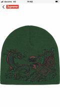 オンライン完売品　2023AW 新作　supreme dragon Beanie ビーニー ニットキャップ ニット帽 シュプリーム　新品　グリーン_画像2