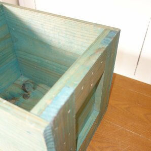 木アンティークコンテナボックス ３点 木製 木箱 ブルー ナチュラル 収納 ディスプレイ S20の画像5