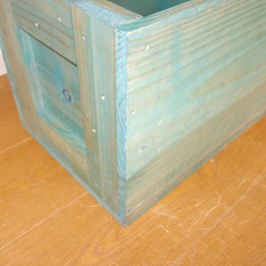 木アンティークコンテナボックス ３点 木製 木箱 ブルー ナチュラル 収納 ディスプレイ S20の画像6